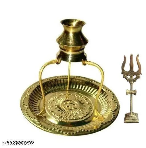 DARIDRA BHANJAN Brass Pooja Plate Thali with Trishul, Shivling Stand and Abhishek Lota Kalash Brass (1 Pieces, Gold) Decorative Showpiece, Trishul/Shivling Stand/ 7 Inch Lota