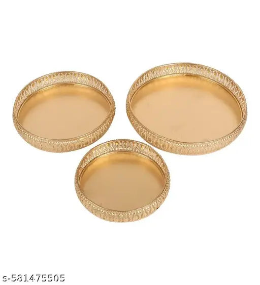 Z A Designs Luxury Gold Tray Set of 3 – Decorative Serving & Display Trays for Home Décor, Kitchen, Dining Table, Parties, Weddings & Gifting
