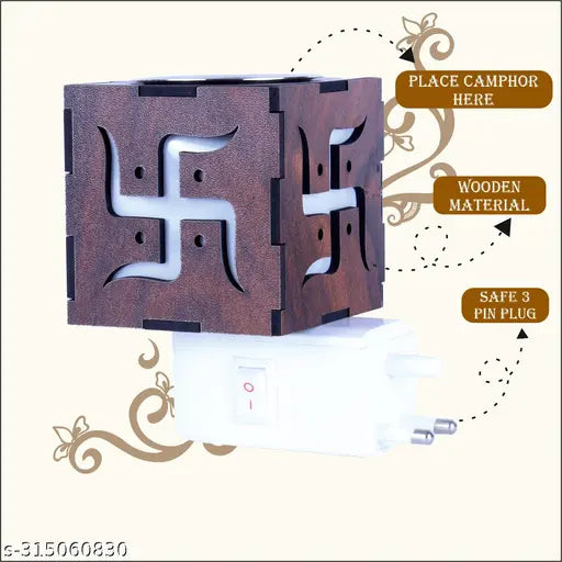 Gojeeva Kapoor Dani Electrical Camphor Diffuser Wooden with On/Off Switch to Toggle Between Diffuser/Kapoor Dani and Night Lamp_D38