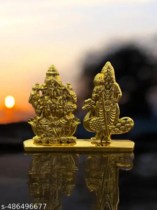 God Murugan with pillaiyar   Golden metal idol for pooja room , office table , car dashboard etc