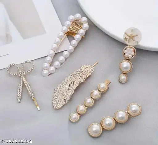 05 pcs Korean Fashion Style Pearl Rhinestone Metal Hair Clips (pack of 05 pc random pack) / Hair Pin Stylish Hair Accessories Jewellery For Women's And Girls /Unique hair clips / Trendy pins / beautiful pins / sturdy / antique pins / designer hair pins /