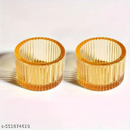 Vijyas "Lining Glass Tealight Candle Votive Holders – Set of 6 Yellow Glass Cups for Rustic Home Decor, Festive Lighting, Wedding & Event Use