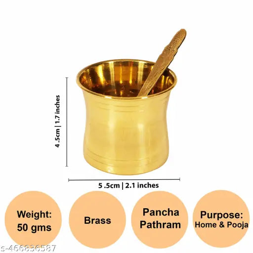 Putrika Traditional Handcrafted Brass panchapatra Set | udarni | Snake Spoon panchpathiram panchapalli for Pooja|Worship - Panchamurt Set - Small