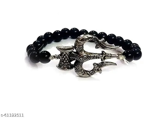 Trishul Damroo Lord Shiva Lucky Charm 8 Mm Stretch Bracelet For Men And Women