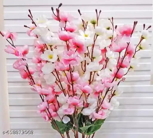 Shivraj Decor Premium Artificial Cherry Blossom Flowers – Baby-Pink 01 pcs and White 01 pcs Faux Flower Bunch for Home Decoration, Artificial Silk Flowers for Vase, Indoor Outdoor Use, Living Room, Bedroom, Office, Balcony, Garden, Party, Wedding, Festiva