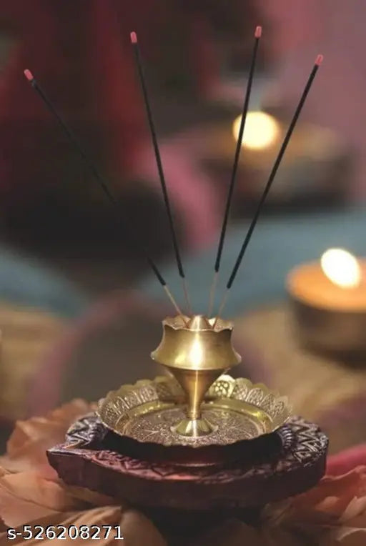 ANI DIVINE Beautiful Decorative Design Plate Brass Agarbatti Small Stand for Daily Puja, Home Worship, Spiritual Rituals, Relaxation, Workspace (Pack of 2)