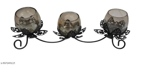High Quality Trendy matte black candle holder with glass -