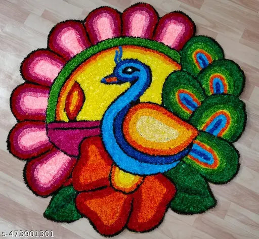 Beautiful Flower Peacock Rangoli Mat