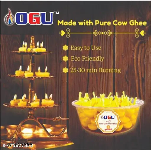 OGU Ghee Diya Batti 100pcs| Handmade Ghee Diya Batti, Jyot Batti for Pooja Aarti and Special Occasions , Premium Quality Ghee diya cotton Wick