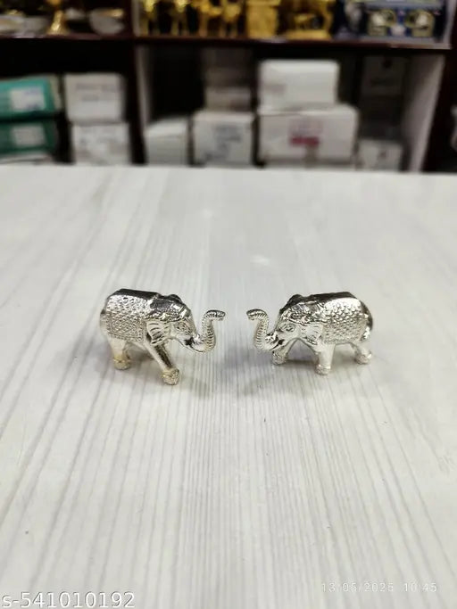 Metal  Elephant Set (Small) | Handcrafted  Metal Art Collectible Showpiece Figurine | Home Table Decor poja Room pack of 2 (1.6 Inches) 80gms