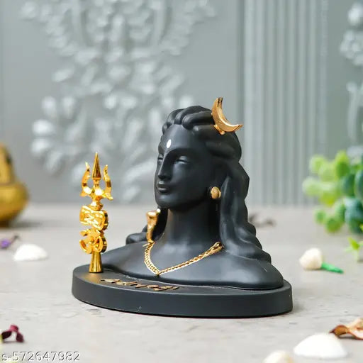 ANOKHA SHILPKAR Adiyogi with Trishul Idol for Car Dashboard | Black & Gold Lord Shiva Statue | Mahadev Murti for Home Decor, Office Table, Pooja Room & Gift