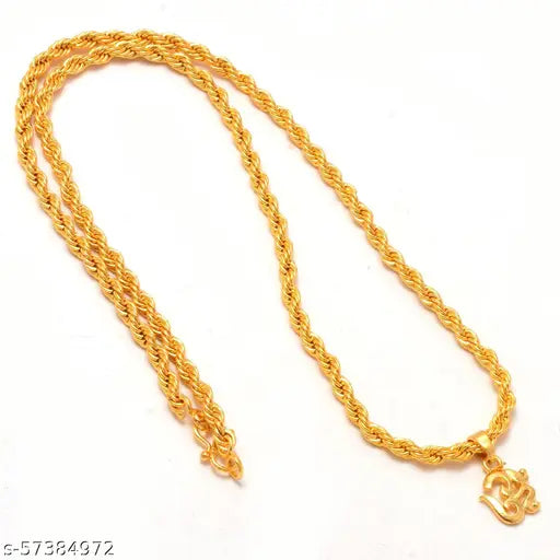 Jewar Mandi Fine Gold Plated Om Locket Brass Pendant Designer Jewellry with Chain for Men