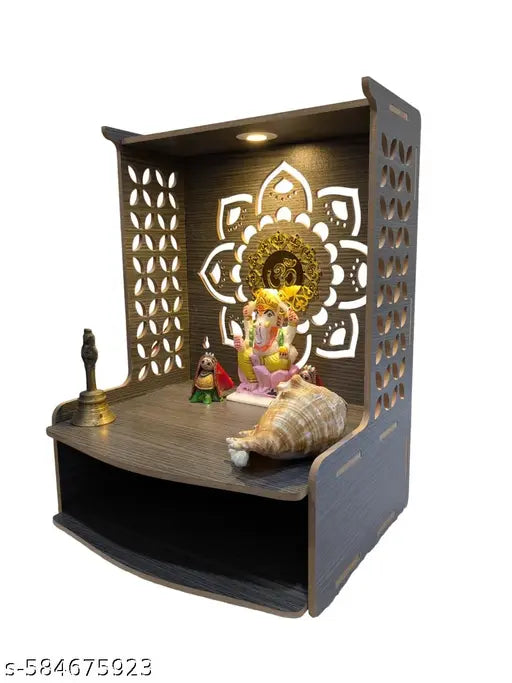 Folding Wooden Temple Puja Mandir Art and Craft Temple for Home Shop Office with LED SPOT Light. (Size – H 15.5x L 11.5 x W 10.5 inch)