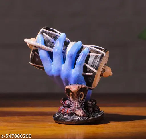 Lord Shiva Hand Holding Damru Showpiece | Blue Hand Damru Idol with Rudraksha & Snake | Car Dashboard Idol | Spiritual Home Decor | Gift for Devotees