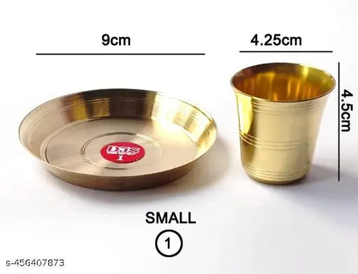 Small brass thali & glass for bhog pooja samagri