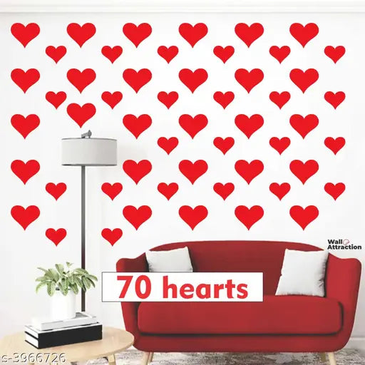 Red heart stickers set of 70 heart Wall Stickers, Red Heart Wall Sticker, Love Decor, Romantic Bedroom, Heart Decal, Living Room Art, Home Decoration