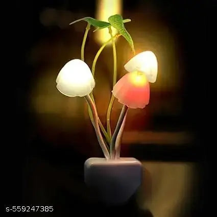 REVIRO HOME Magic 3D LED Night Lamp with Plug Smart Sensor auto On/Off and Color Change Mushroom Flowers Beautiful Illumination Home Decoration Lights for Bedroom Corridor (Multicolour) (Pack of 1)
