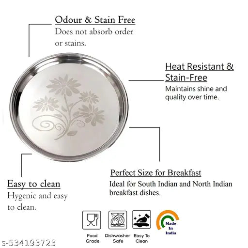 Dinner Plate | Breakfast Thali | Set of 2 Plates | Khumcha Plate with Laser Flower Design | Dia: 27 cm | Strong, Stylish & Daily Use Essential
