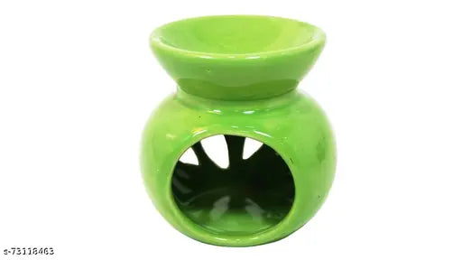 Aroma Ceramic Burner T-Light Candle Green Diffuser Pot for Home with 2 Tea Light Candle and 1 Aroma Oil- Fresh Lime 10ml