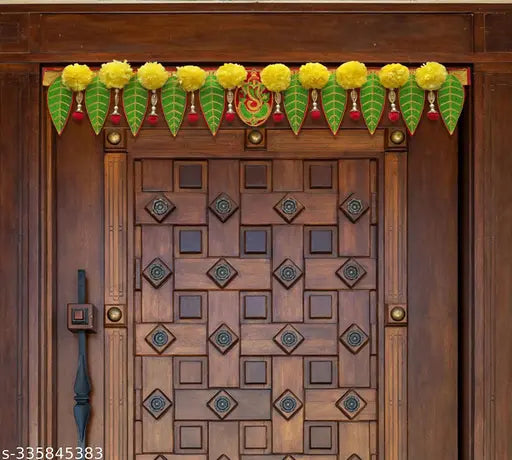 Home Decor Ganeshay Green Pan With Marigold Yellow Flower Traditional Door Hanging Toran/Bandarwal.  Pack of 1