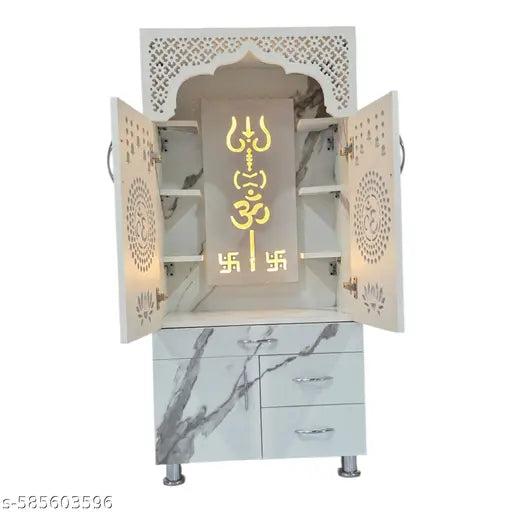 Unique Temple With Led Light Engineered Wood Home Temple  (Height: 130, Pre-assembled)