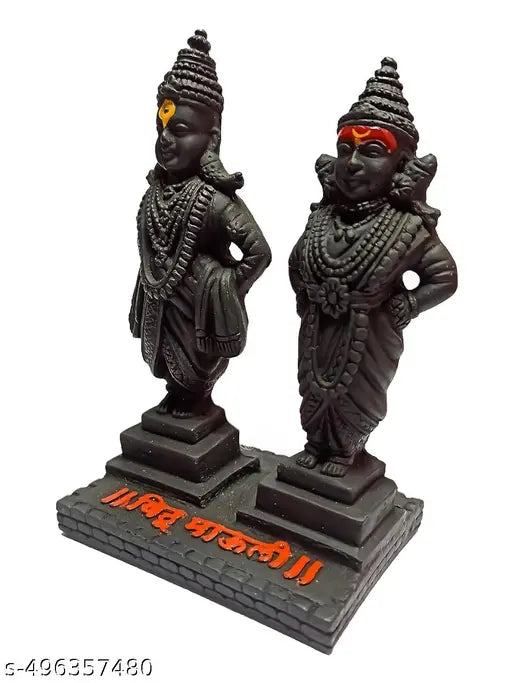 SEEMA HANDICRAFT Sai Amrut Vitthal Rukmani Stand | Vitthal Rukmini Idol for Home & Offices Decorative Showpiece (5 Inch, Black), Polyresin