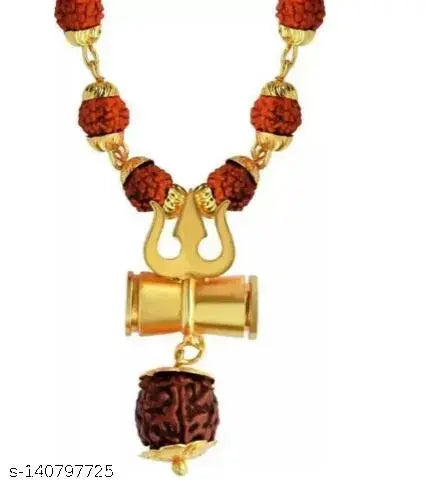 Mokah Spiritual Shiv trishul Damaru Locket With original Pamchmukhi Rudraksh stylish mala (8mm 36bead) Pack Of 1