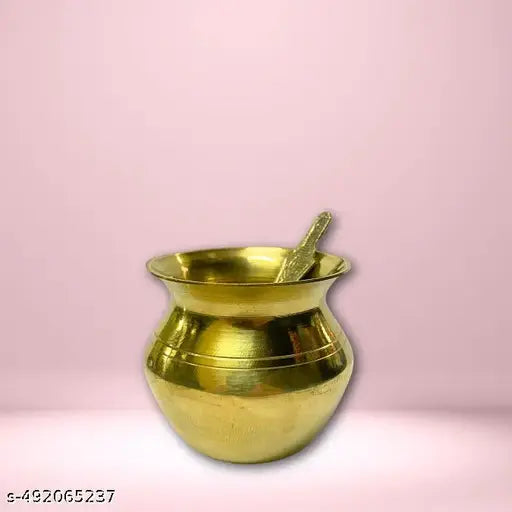 ELITETOUCH Brass Panch Patra Lota with chamach, Panchapatra Set for Serve Secread/Holy Water, for Poojan Purpose.