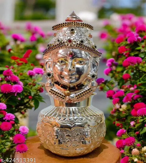 German Silver Kalash and Lakshmi Face Mukoota For Vara Mahalakshmi Festival K4420