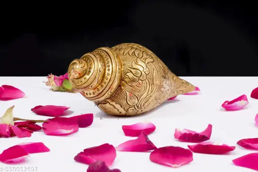 Shreeyaash Brass Shankh for Pooja | Handcrafted Decorative Conch Shell for Home Temple, Aarti & Spiritual Decor | Traditional Puja Item