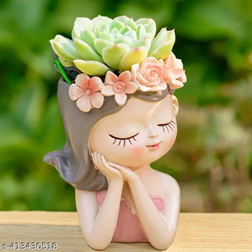 Quiet & Chic Modern Woman's Bust Vase, Artistic Herringbone Face Plant Pot, Pedestal Succulent Planter Pot for Home and Office Decor (Set Of 2)