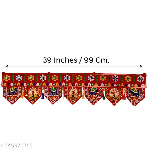 Traditional Embroidered Door Hanging Toran – Hathi & Mor Design | Decorative Bandhanwar for Home & Festival Decor