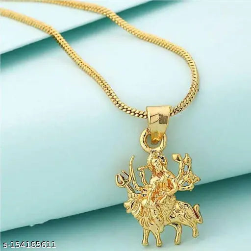 Gold Plated Classic Design Godess Maa Durga Sherawali MATA Rani God Religious Chain Pendant Locket Necklace Spiritual Jewellery for Men/Women