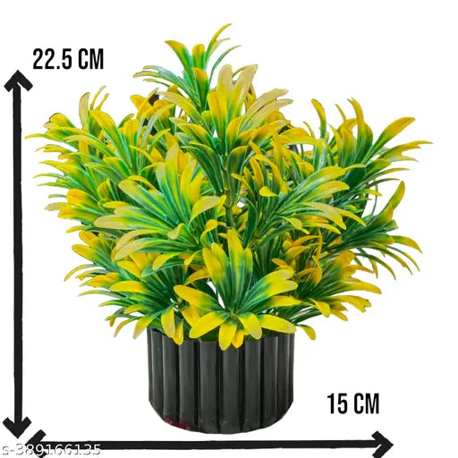 Olive Trees Bamboo Leaves Small Green Artificial Fake Plant for Home Décor with Pot- Indoor Artificial Plant with Pot for Decoration of Living Room Showcase or Office Table With Black Elegant Pot
