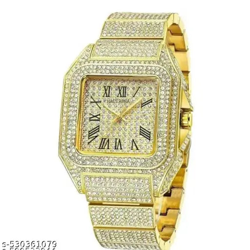 Bold & Brilliant Men’s Luxury Watch – Gold Finish with Complete Stone Embellishment