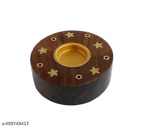 S H Woodkart Wooden round shape Incense Stick Holder Cum Dhoop Holder, Agarbatti Stand, Super brown colour(SET OF 2))