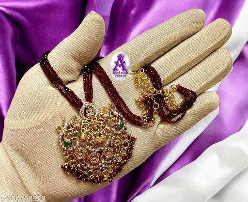 Avirah Pearls Designer 02mm Marron Hydro Crystal with Asta Laxmi CZ Pendent for Women's & Girls