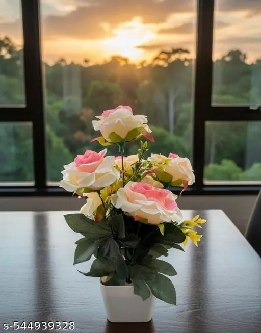 (DAISSY RAISE)  Artificial  simple rose with pot  -pack of - 1