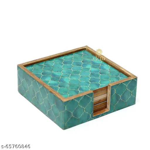 DULI Enamel Coasters for Tea Coffee & Dining Table| Set of 6 Coasters with Stand (TealDrops)