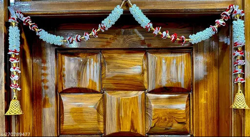 Bellu Hanging Latkan for Party, Wedding, Room, Home, Main Door ,Diwali Decoration Items,RedWhtkushiBellMogra Pack of 2 Strings