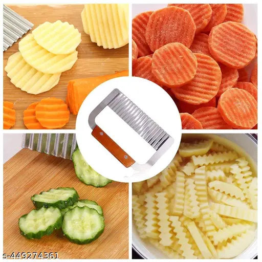 Takositio Crinkle Cutters, Crinkle Cutting Tool French Fry Slicer Stainless Steel Blade Wooden Handle Vegetable Salad Chopping Knife, 1 Pack