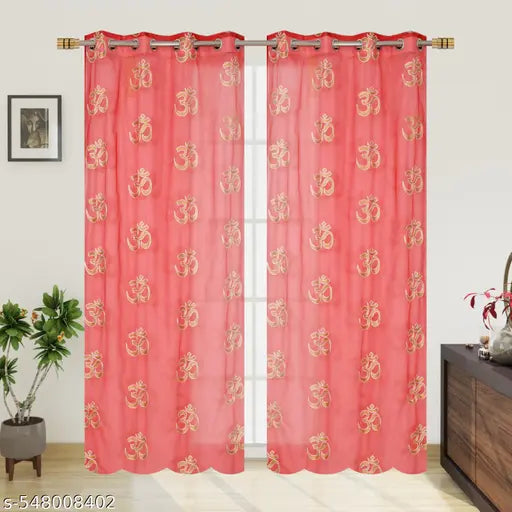 Embroidery net Om (ॐ) Design for mandir, temple, religious place and god curtain (Pack of 1) - Red