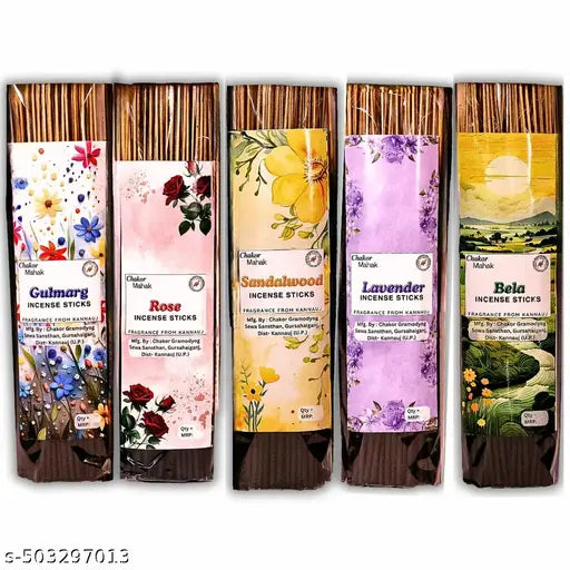 Chakor Mahak Agarbatti Combo Pack of 5, Rose, Sandalwood, Bela, Lavender, Gulmarg