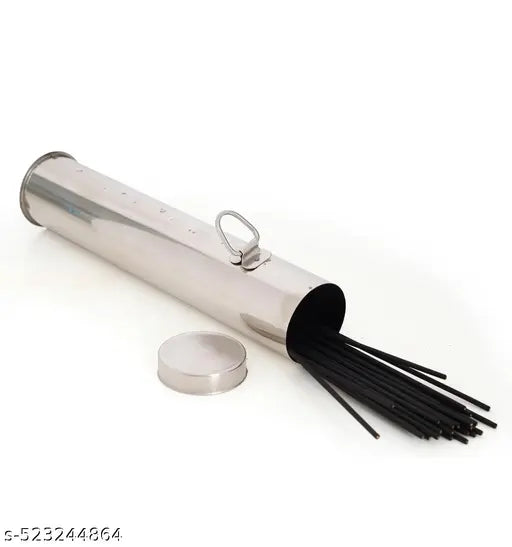 Stainless Steel Agarbatti Stand with Ash Catcher & Dhoop Stand Holder | Incense Stick Holder for Pooja, Home, Office & Temple Incense Storage Box  or Storage Pipe with Combo of Stainless Steel Incense Holder or Stick Holder or Incense Stick Stand.