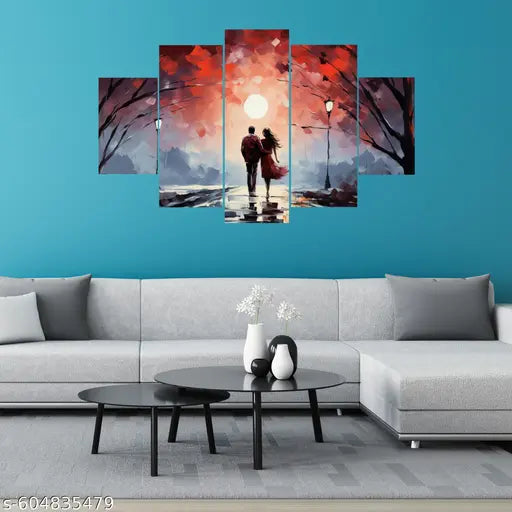 Karnil Set of 5 Modern Art Wooden High Quality Wall Painting, Wall Photo Frame for Home Decor Gift Items - 18' x 30' In (Multicolor)