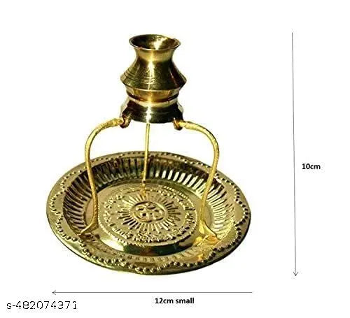 Brass Pooja Plate Thali With Shivling Stand And Abhishek Lota Kalash Brass (Gold) Small (Pack Of 2 Set)