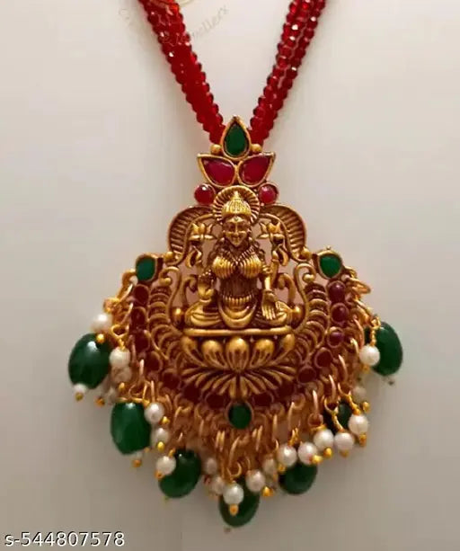 Combo of 3 Long 3 Lines Adjustable Antique Temple Lakshmi Lockets Pendants mangalsutra ki mala Daily Wear Necklace Set for Women and Girls