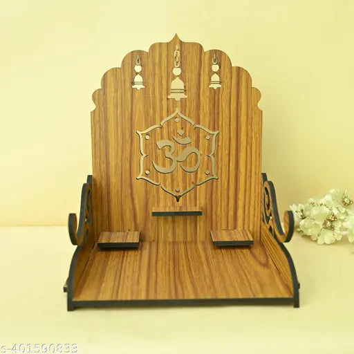 RADHESHRAKHI Beautiful Small Wall Mounted Wooden Temple/Mandir for Home, Office Wall, Puja Room (Brown Color)