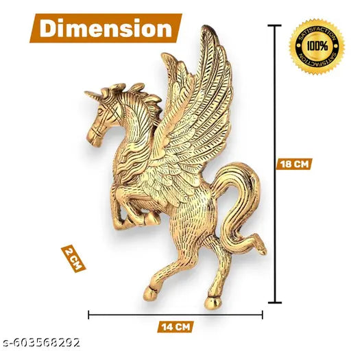 Flying Horse Wall Hanging Statue – Luck, Wealth & Bright Future | Home & Office Decorative Showpiece - 18 cm  (Metal, Gold)