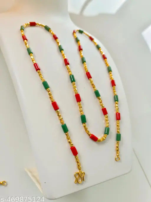 Designer Multi Colour Gold Plated Beads Necklace Mangalsutra  Mala 28 Inch For Women